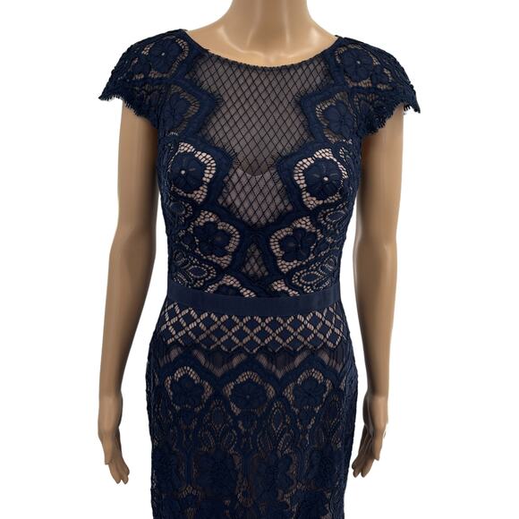 Tadashi Shoji Midnight Blue Brogan Nude Lace Cocktail Dress - Picture 5 of 11